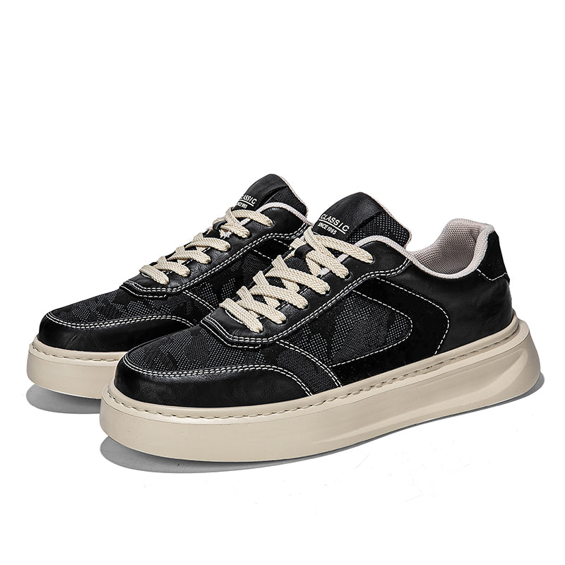 Classic Platform Sneakers – Premium Faux Leather & Textured Fabric Casual Shoes