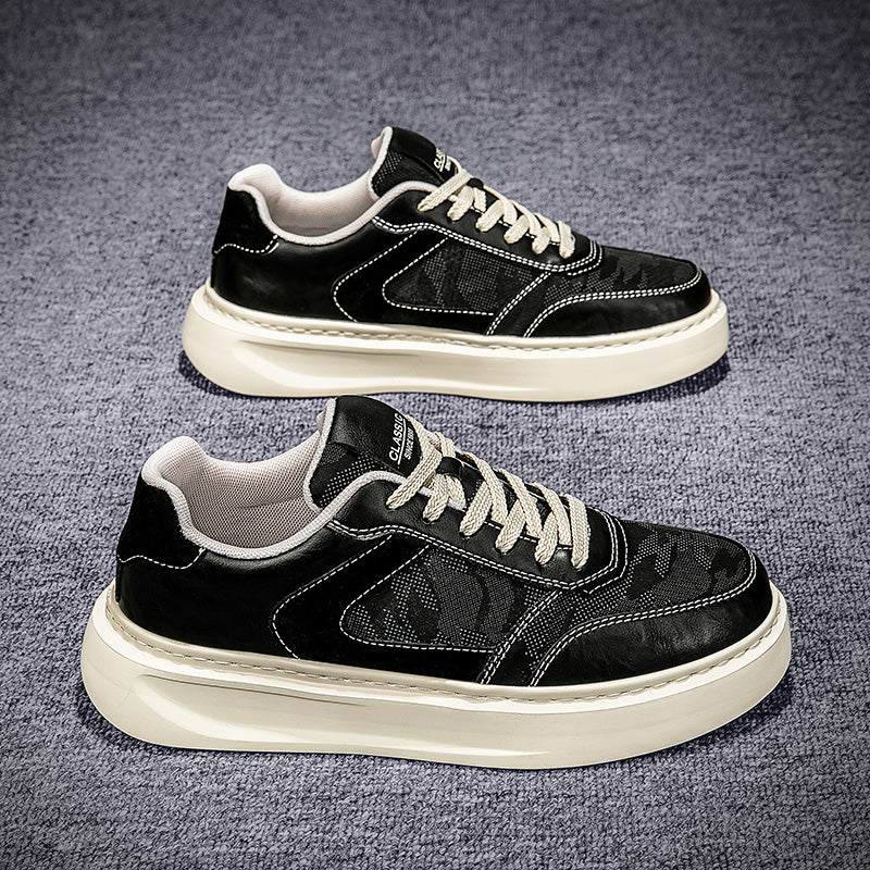 Classic Platform Sneakers – Premium Faux Leather & Textured Fabric Casual Shoes