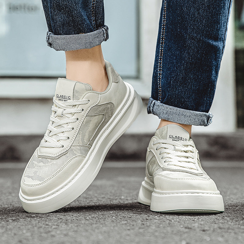 Classic Platform Sneakers – Premium Faux Leather & Textured Fabric Casual Shoes