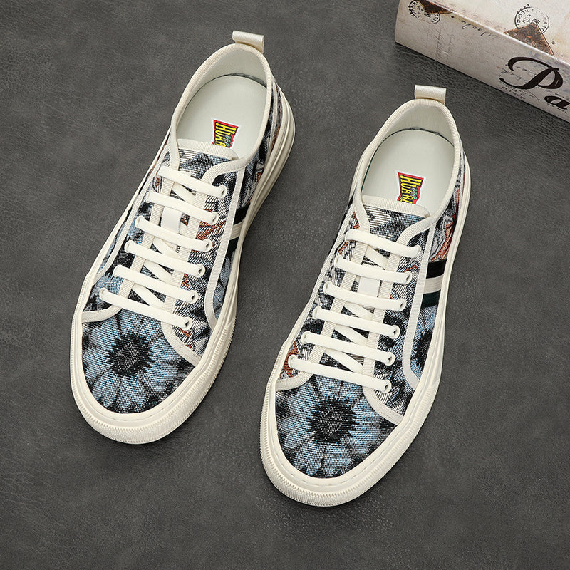Unisex Woven Canvas Sneakers – Ethnic Pattern Casual Shoes with Thick Sole