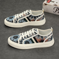 Unisex Woven Canvas Sneakers – Ethnic Pattern Casual Shoes with Thick Sole