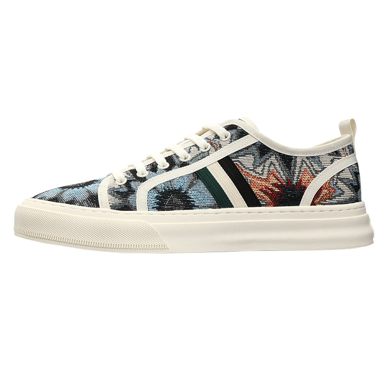 Unisex Woven Canvas Sneakers – Ethnic Pattern Casual Shoes with Thick Sole