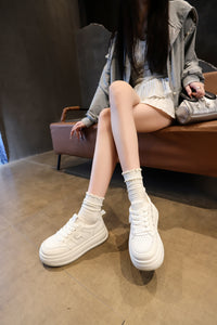 Men’s & Women’s Classic All-White Platform Sneakers – Lightweight Casual Shoes for Daily Wear